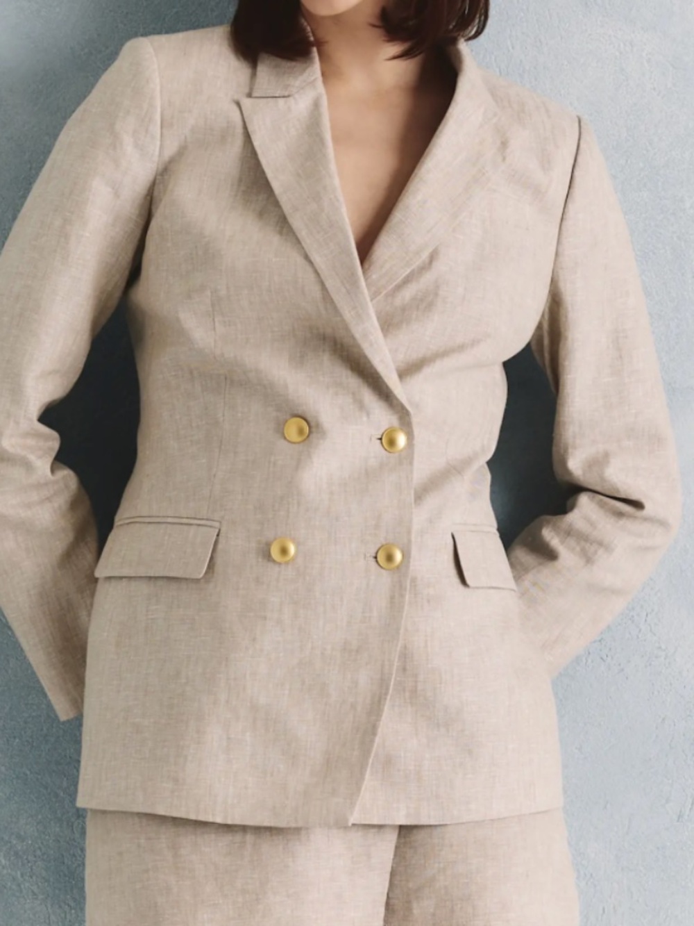 Quince European Linen Relaxed Double Breasted Blazer.  Flax color.  Size S. NWT